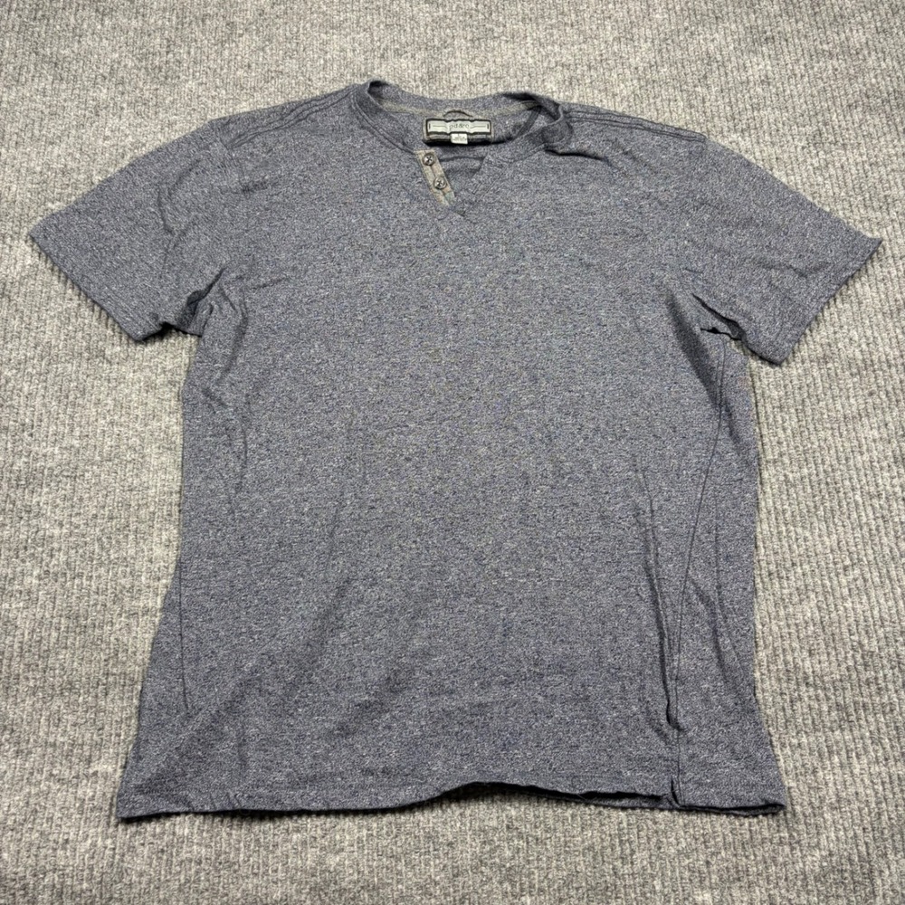 PD&C Shirt Mens L Blue Heathered Henley Short Sleeve Cotton Blend